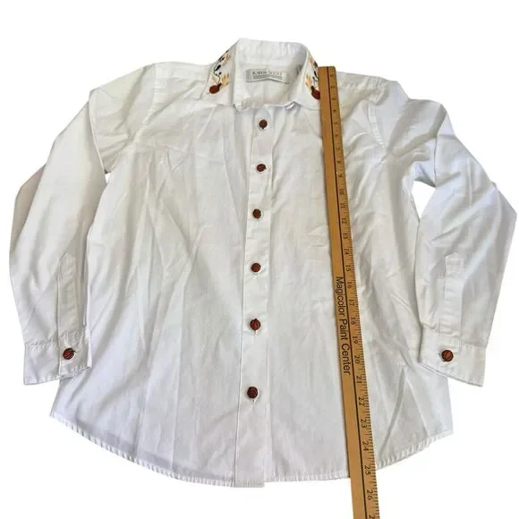 Vintage white button down with autumn embroidered trim Pumpkin Buttons‎ Small - Picture 5 of 16